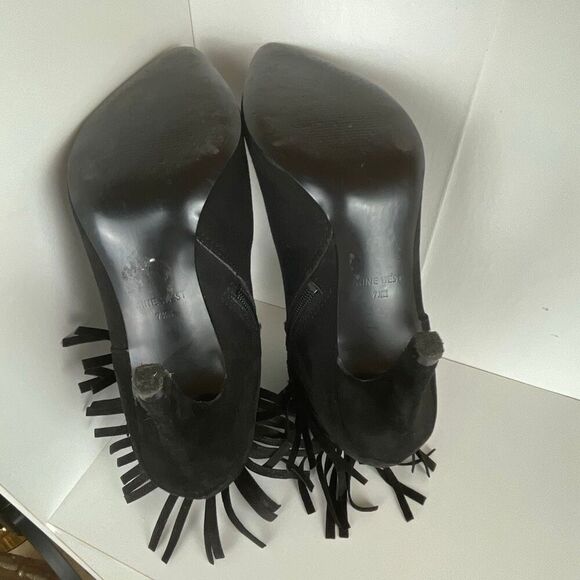Nine West Pureheart2 Fringe Trim Ankle Boots 7.5 Black - Picture 4 of 11